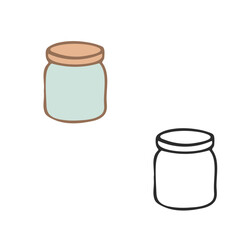 Jam jar glass container white background FlatOutline style vector