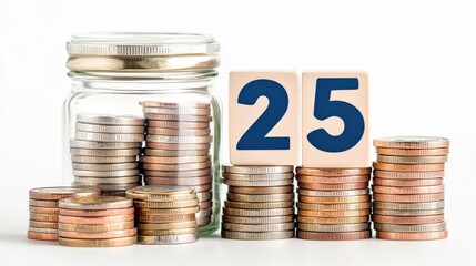 Bright Financial Planning with Coins and Savings Jar for Future Goals