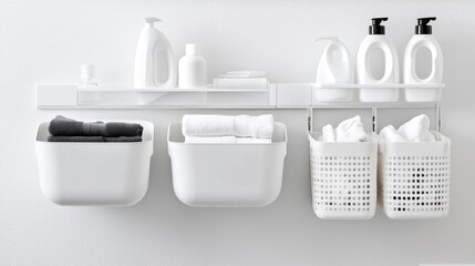 Clean Laundry Room Scene with Contrasting White Accessories