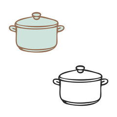 Cooking pot white background FlatOutline style vector