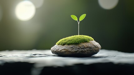 Tiny Moss Patch Growing on Stone in Soft Focus Nature Scene