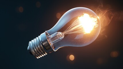 Conceptual Light Bulb Lifting Off Like a Rocket with Bright Glow
