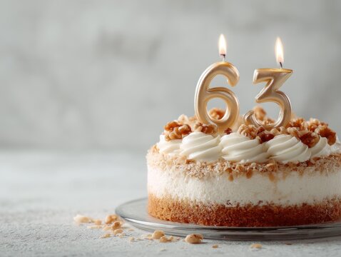 63rd birthday cake with candles