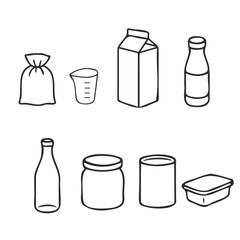 Glass containers set white background FlatOutline style vector