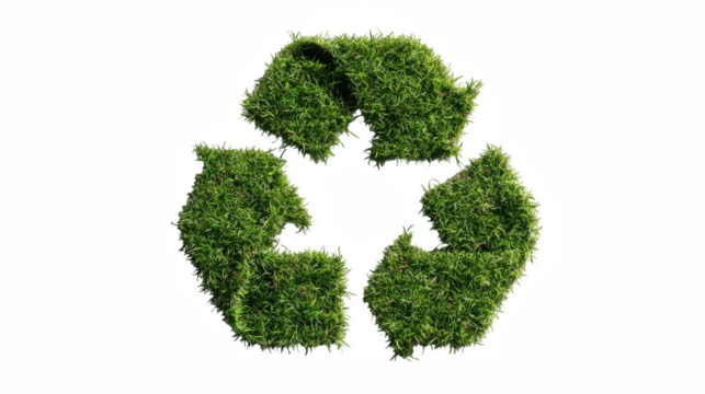 Recycle symbol made of green grass isolated on transparent background