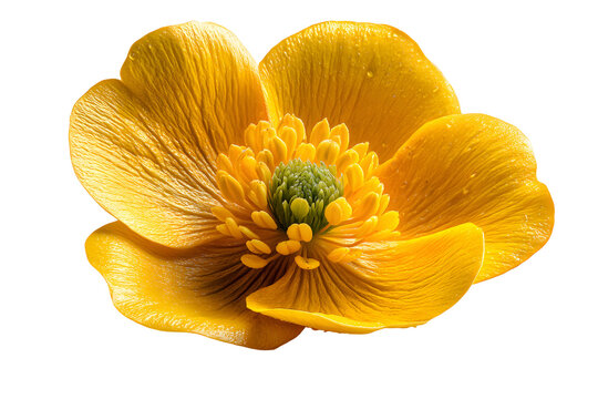 Vibrant Yellow Buttercup Flower Isolated on transparent background Close-Up Photography