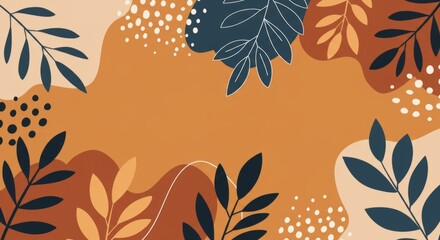 Abstract autumn background with decorative leaves and organic shapes