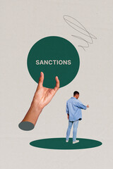 Modern sanctions crisis collage symbols showing how global sanctions influence job market...
