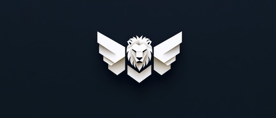 Minimalist design featuring a stylized lion head with wings, suitable for branding, logos, or promotional materials for businesses aiming to convey strength and elegance,