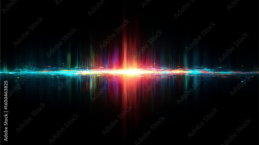 Poster celestial symphony: a captivating display of vibrant light and energy pulses across a dark canvas, m