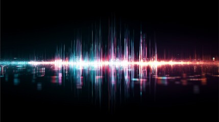 Vibrant Audio Spectrum: A dynamic audio spectrum, radiating with a spectrum of neon lights, is captured in a reflective surface, creating a sense of technological innovation and auditory wonder.