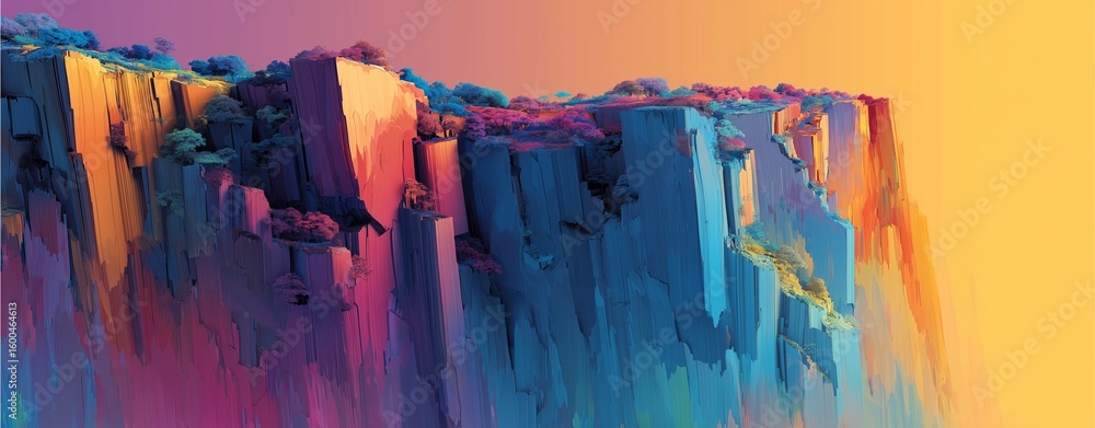 Poster colorful mountain: a vibrant and abstract rendering of a mountain, the scene is alive with an array 