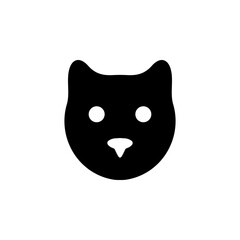 Cute Cat Head, Animal Whiskers Face Solid Flat Vector Icon Isolated on White Background.