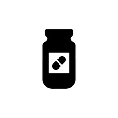 Medical Bottle with Pills, Medicine Vial Solid Flat Vector Icon Isolated on White Background.