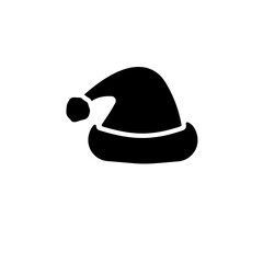 Santa Hat, Christmas Cap, Xmas Beanie Solid Flat Vector Icon Isolated on White Background.