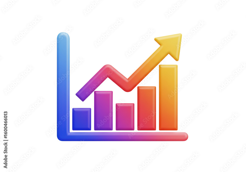 Poster isolated colorful bar graph with upward trending arrow