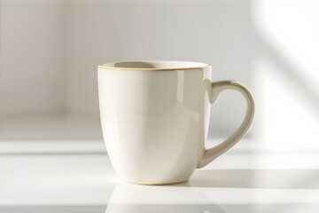 Fototapeta premium Minimalist Beige Ceramic Mug with Subtle Shadow Play