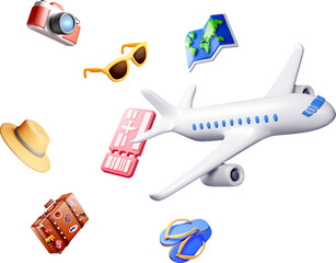 3D Airplane and Travel Accessories Icons