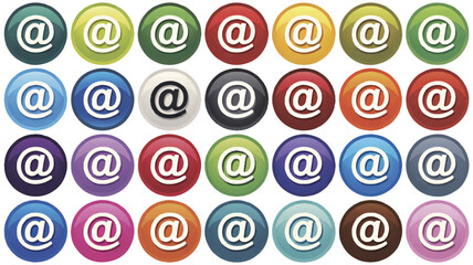 Collection of 25 colorful glossy at symbol buttons