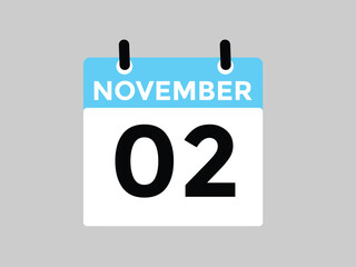 2 November, calendar date icon. 2 November Calendar Date for Deadlines or Appointment. Day, month. vector illustration.