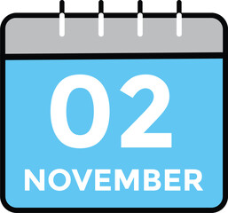 2 November, calendar date icon. 2 November Calendar Date for Deadlines or Appointment. Day, month. vector illustration.