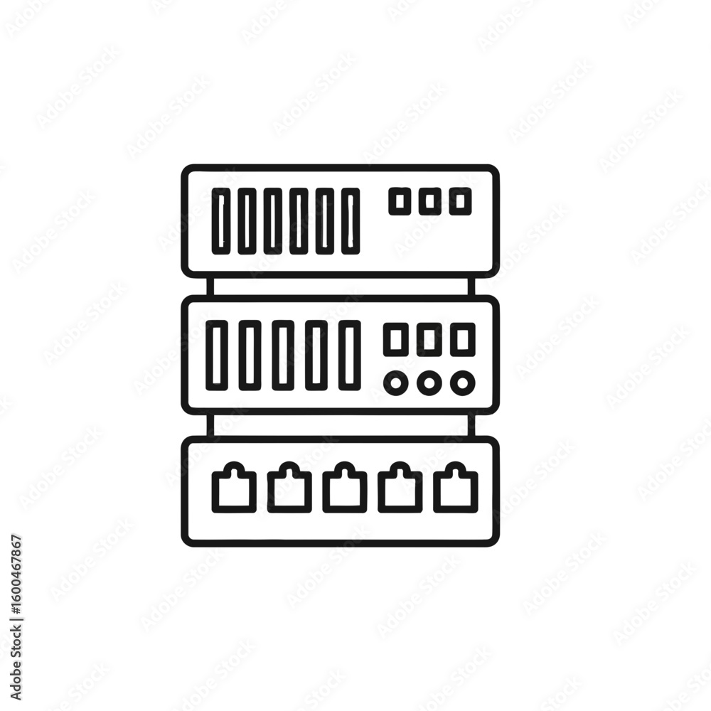 Poster modern server rack with network equipment and data storage, representing it infrastructure and techn