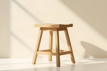 Minimalist Wooden Bar Stool with Natural Light and Shadows