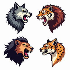 Fierce Wild Animal Heads Vector Set