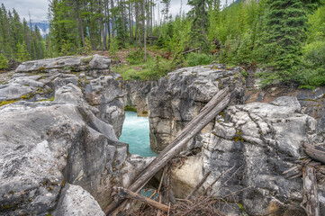 Rocky cliffs above the Vermilion River in Kootenay National Park, British Columbia, Canada