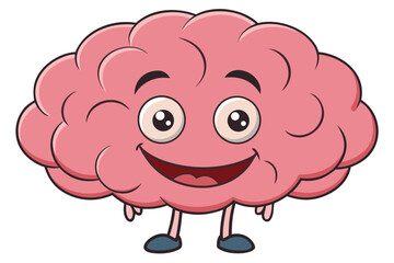 Obraz premium Cartoon Vector Illustration of a Happy Brain Character with Eyes and Limbs