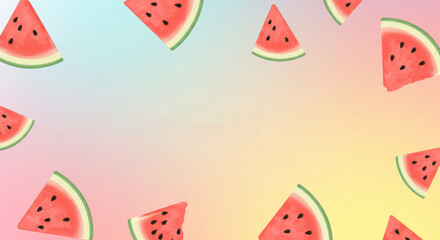Colorful watermelon slices on pastel gradient background for summer design