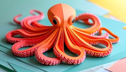 Orange Paper Octopus Origami Art - Paper art