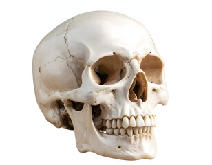 Obraz premium Classic human skull model presented against a stark white background for scientific and educational use