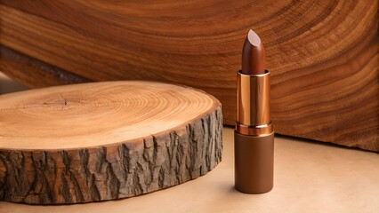 Brown Lipstick Tube on Warm Wooden Table