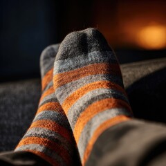 Cozy feet resting by a fire