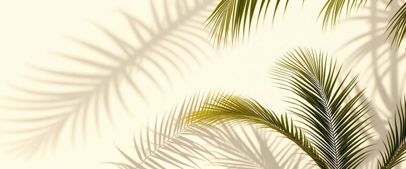 Naklejka premium Beige canvas mockup, tropical palm shadows, sunlight, minimalist style, product display, shadow overlay