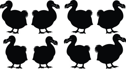 Silhouette illustration of extinct dodo birds, black vector set on white background, perfect for educational, historical, wildlife, and extinct species content © Nur-Nobin Creations