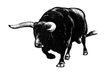 Charging bull spray paint stencil isolated on transparent background