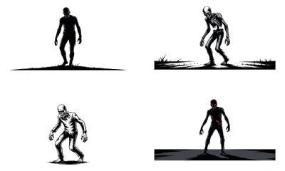 Fototapeta premium Zombie silhouettes creepy horror dark illustration for halloween and scary party decoration design 
