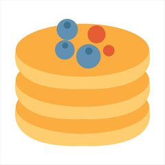 Delicious stack of golden pancakes with fresh blueberries and red berries, perfect for breakfast.