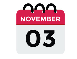 3 November, calendar date icon. 3 November Calendar Date for Deadlines or Appointment. Day, month. vector illustration.
