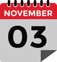 3 November, calendar date icon. 3 November Calendar Date for Deadlines or Appointment. Day, month. vector illustration.

