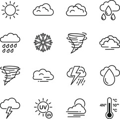 "Minimal Weather Line Icons Set – Modern Vector Climate Symbols on White Background"