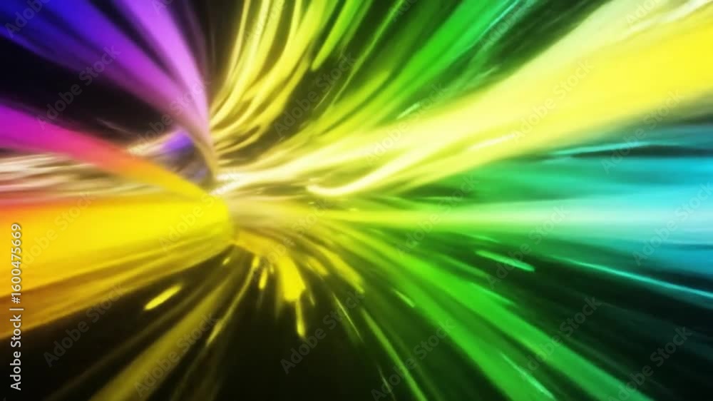 Poster hyperspace light speed animation of colorful light streaks and data transfer