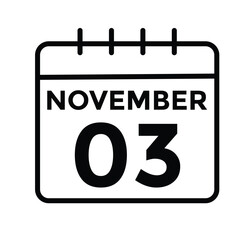 3 November, calendar date icon. 3 November Calendar Date for Deadlines or Appointment. Day, month. vector illustration.
