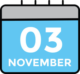 3 November, calendar date icon. 3 November Calendar Date for Deadlines or Appointment. Day, month. vector illustration.
