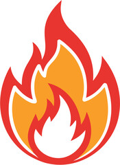 Fire flames icon set with burning symbols in red and orange tones