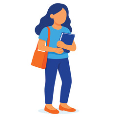 Vector of a woman carrying a bag and books