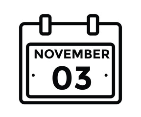 3 November, calendar date icon. 3 November Calendar Date for Deadlines or Appointment. Day, month. vector illustration.
