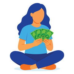 Vector of a woman holding a lot of money